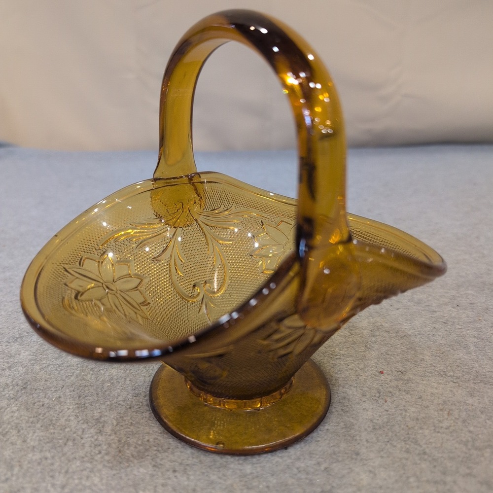 Indiana Glass Tiara Amber Sandwich Daisy Floral Basket Candy Dish Vintage - Picture 1 of 6